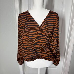 MTS Tiger Print Wrap Blouse – Size Small LSU Football Animal Print retro‎ Tiger